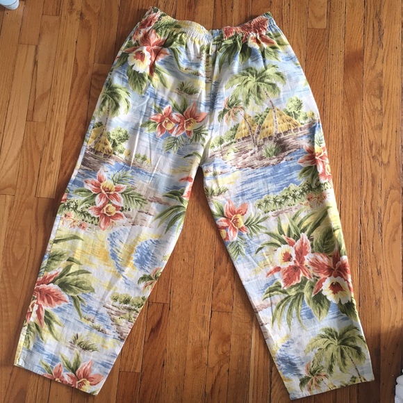 Vintage Jones New York Linen Cotton Hawaiian Print Pants - Picture 4 of 8